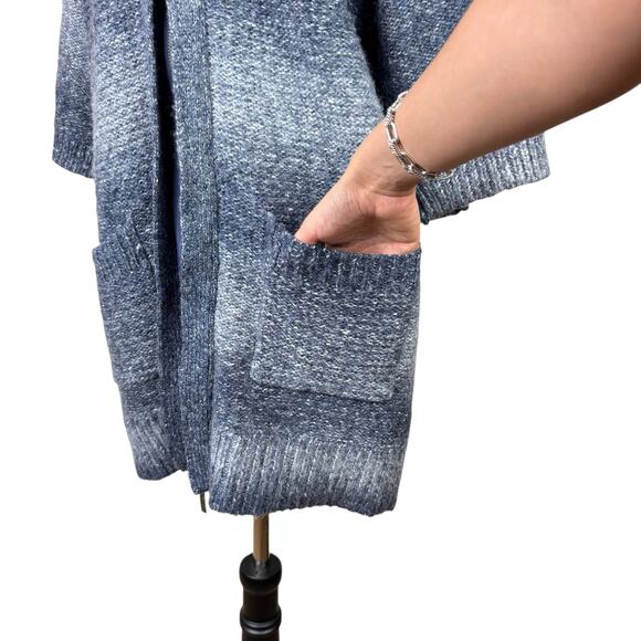 Chico's Sz 2 Blue Gray Knit Wool Blend Zip Up Long Cardigan Layering Sweater - Picture 8 of 12
